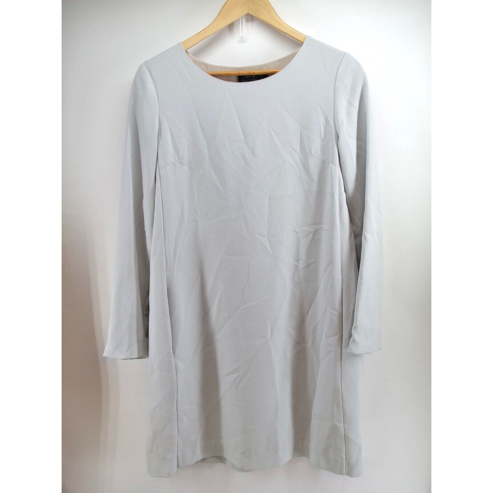 Theory Shift Dress Long Sleeve Gray Oak Ulyssa Admiral Crepe Pockets Size Small